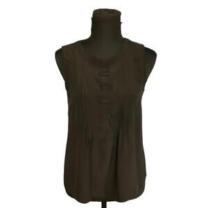 Sandro Black Lightweight Pin Tuck Pleat Half Snap Sleeveless Top Size 1 (S)